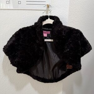 Amanda Ryan Elegant Black Open Front Cardigan Size S Small Faux Fur Soft